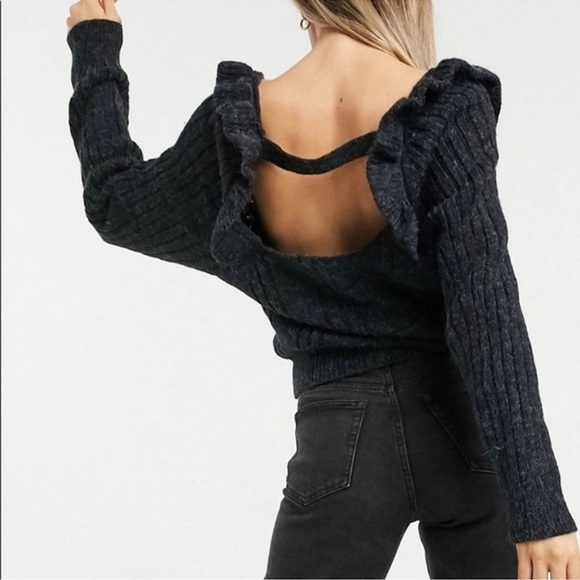 Topshop Charcoal Off-Shoulder Sweater - Picture 3 of 8